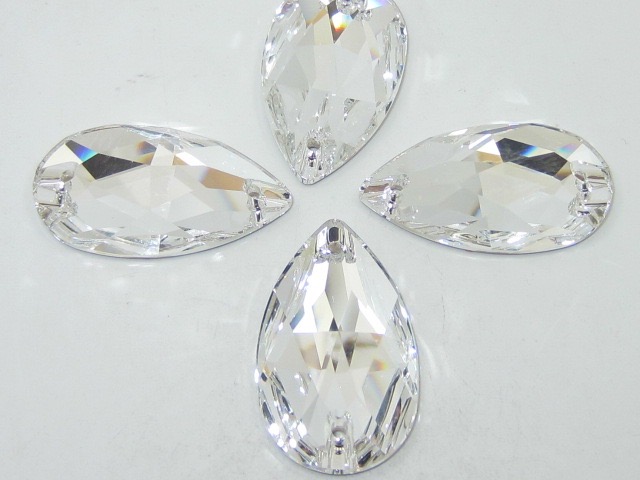 4pcs. PEAR 28x17mm CRYSTAL SEW ON FLATBACK European Rhinestones